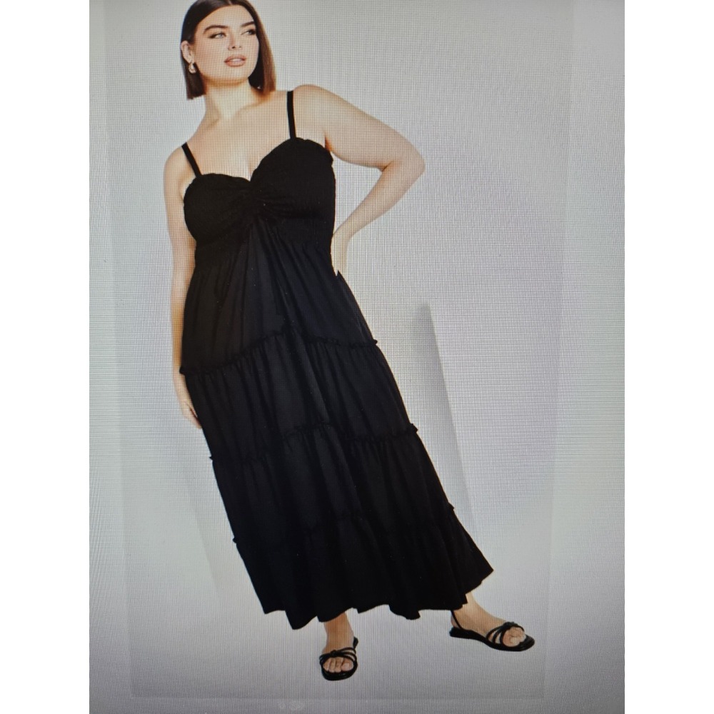 NWT City Chic Alisa Black Ruched Drawcord Side Pockets Tiered Maxi Dress Plus 22